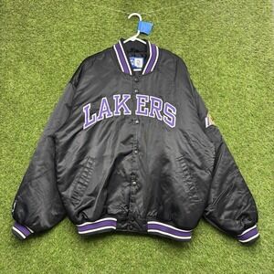 Vintage Los Angeles Lakers Starter Jacket Mens 2XL XXL Black Satin Snap Varsity